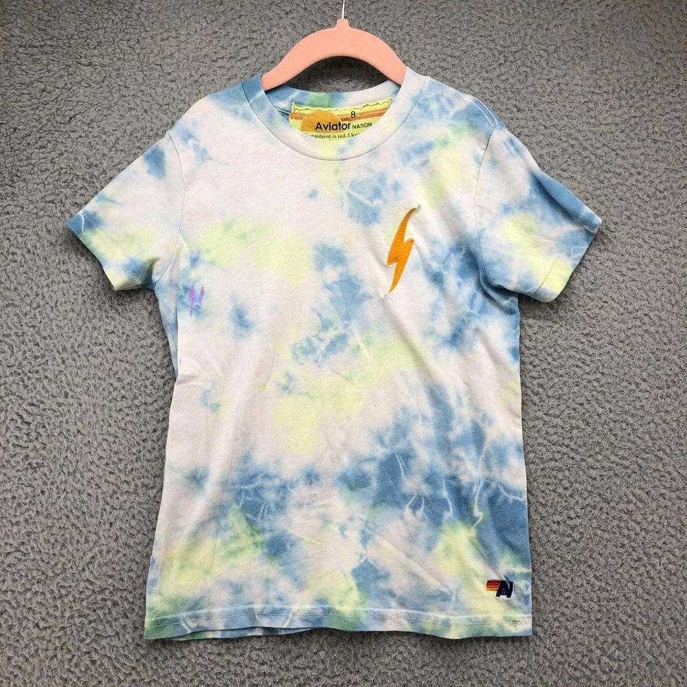 Aviator Nation‎ Bundle Hoodie & Tees Boys Size 8 Kids Gray Blue Rainbow Surf 3pc